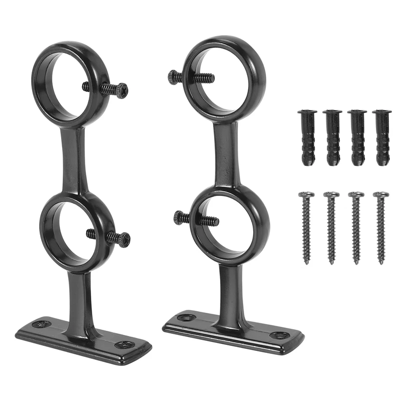Curtain Rod Bracket 2Pcs Double Curtain Rod Holder Double Brackets Hooks for Living Room Bedroom Rods curtain rod