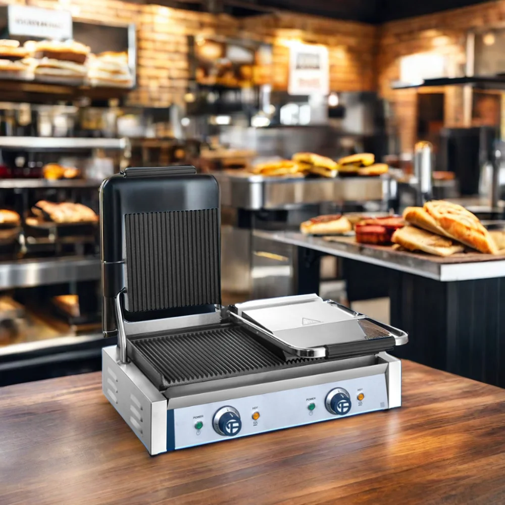 

Food Machinery Industrial Electric Toaster Panini Grill Press Machine Smokeless