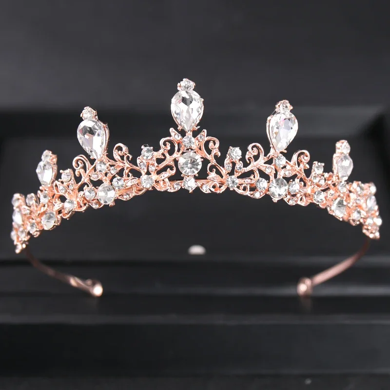 Roségold Farbe Strass Diademe und Kronen Kristall Abschluss ball Prinzessin Diadem Hochzeit Braut Haarschmuck Schmuck Krone Tiara – Detail 13