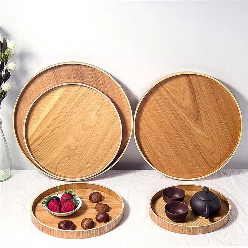Round Tray Food Serving Plate Japanese Style Wood Snack Deseert Teaboard Natural Tea Server Dishes Drink Platter | Дом и сад