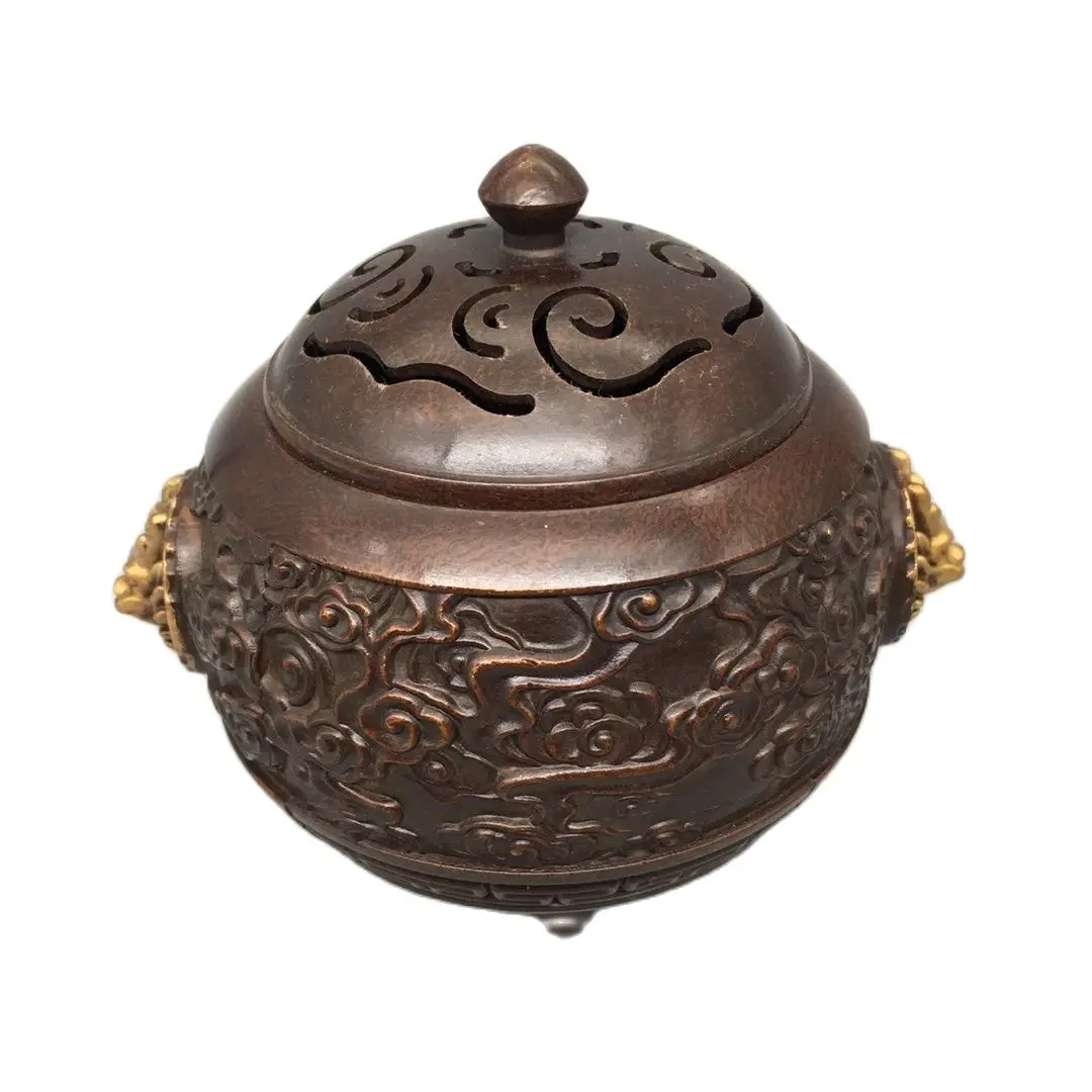 Art Antique Collection Chinese Old Bronze Handmade Dragon Head Censer Metal Incense Burner |