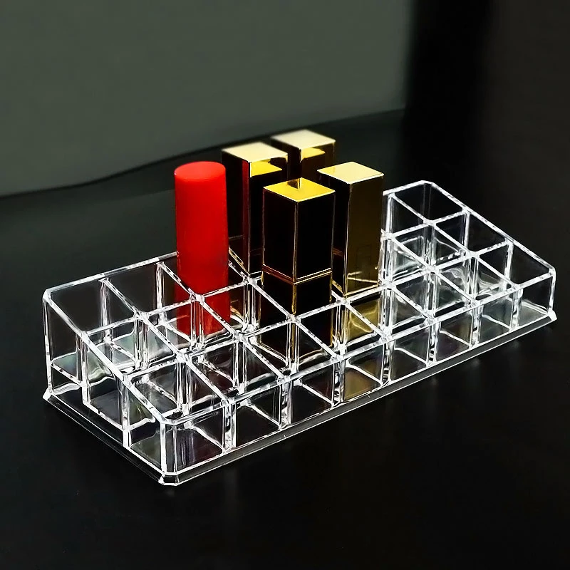 24 Lattices Acrylic Lipstick Organizer Lip Gloss Container Plastic Nail Polish Storage Box Makeup Holder Cosmetics Display Rack 5