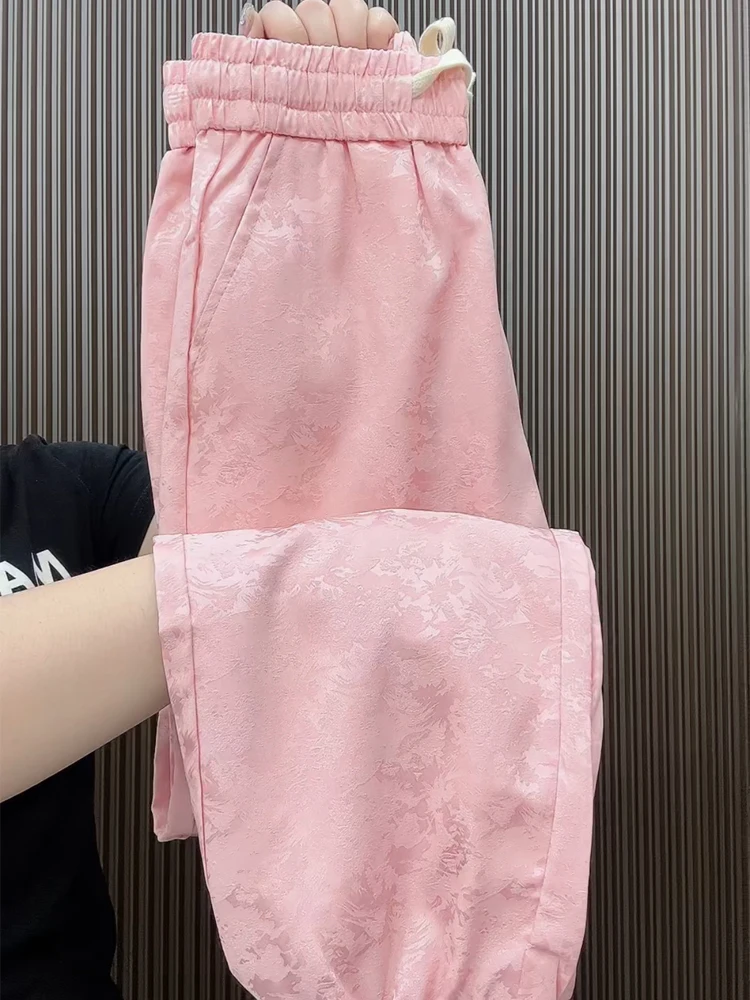 

Женские шелковые укороченные штаны, розовые леггинсы из ледяного шелка, облегающие брюки Harlan, Тонкие штаны, лето 2024