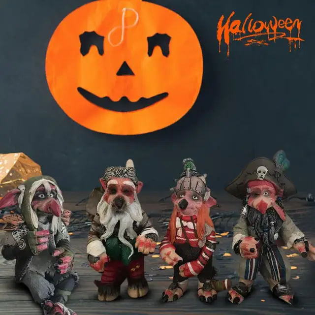 Gyanta Törpe Szoborkert -Tartozékok Szörnyű Elf Szobor Halloween Kerti Dekoráció Gyep Mini Díszes Csepphajó