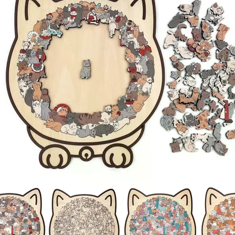 135-Piece Morandi Color Cat-Shaped Wooden Jigsaw Puzzle Irregular Cats Shaped Animal Pieces For Home Decor & Party Games Gifts