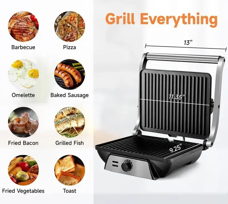 SUSTEAS Sandwich Maker Multi-Purpose Electric Indoor Grill, Non-Stick Panini Press with Grease Tray, 180-Degree Sandwich Maker 3