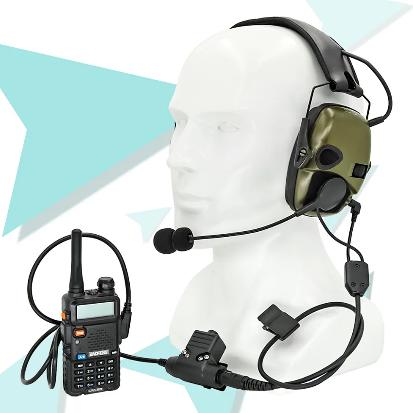 Tactical PTT Y Line Microphone Kit Electronic Headset Adapter For Howard Leight Impact /ZOHAN EM054/SORDIN IPSC shooting headset