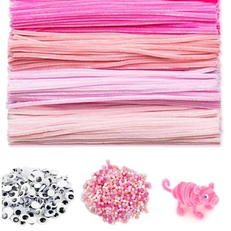 500 Pcs Kids Art & Craft Supplies Set DIY Activities & Parties Craft Set 200Pcs Pipe Cleaners 200Pcs Pom Poms 100Pcs Wiggle Eyes