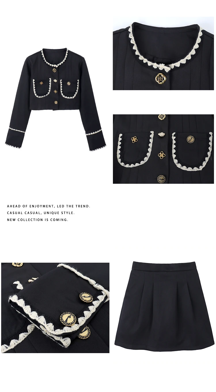 Autumn New Elegant Two-Piece Skirt Sets Women Korean Fashion Chic Crop Jacket Coat Solid Mini Skirt Female Clothing Y2K Outfits