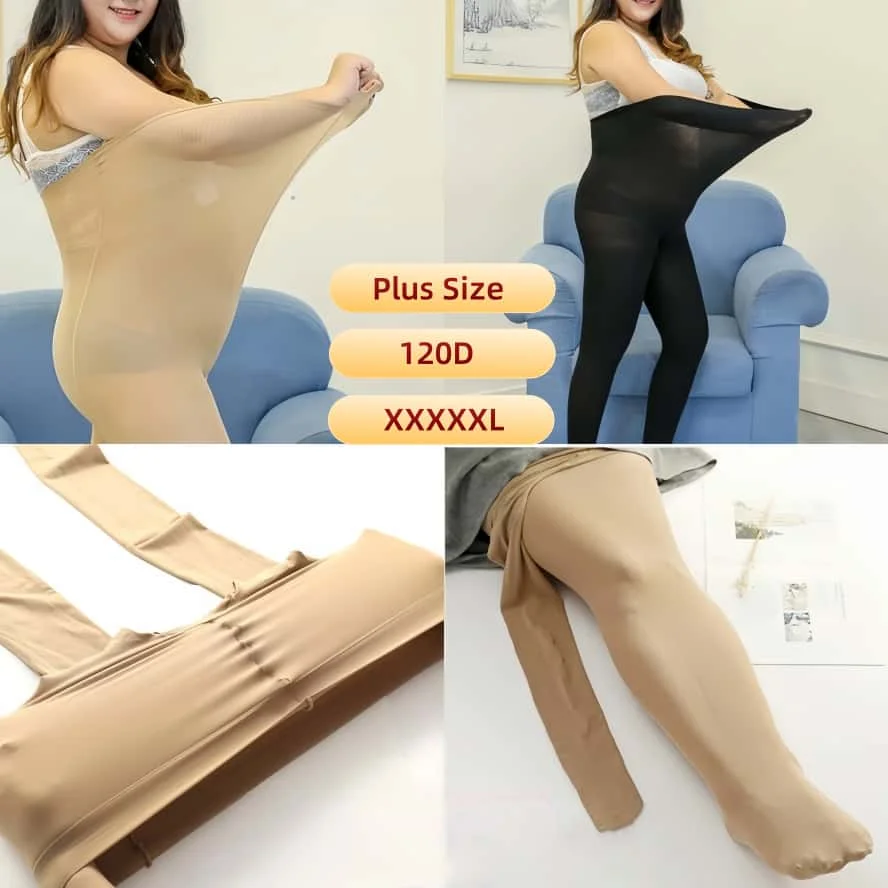 FREEAUCE NEUE 120D Plus Size Damen Elastische Seidenstrumpfhose Übergroße Transparente Hochgeschnittene Bodystockings Strumpfhosen 3XXXL über 110kg 100kg