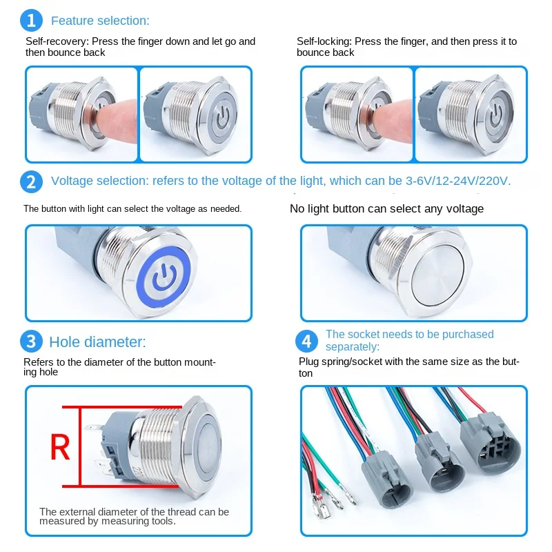 Button Switch Metal 12/16/19/22MM Convenient Installation Wires Motor Automobile Modification Waterproof LED