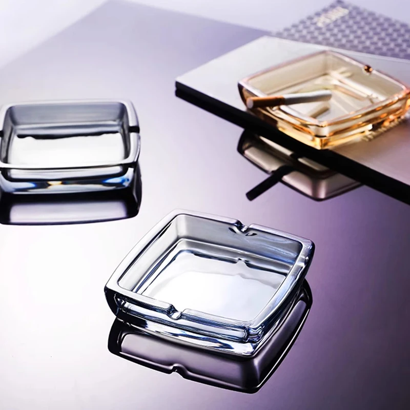 Classic Square Crystal Glass Ashtray for Men and Women Smoke Cup Home Bar Living Room