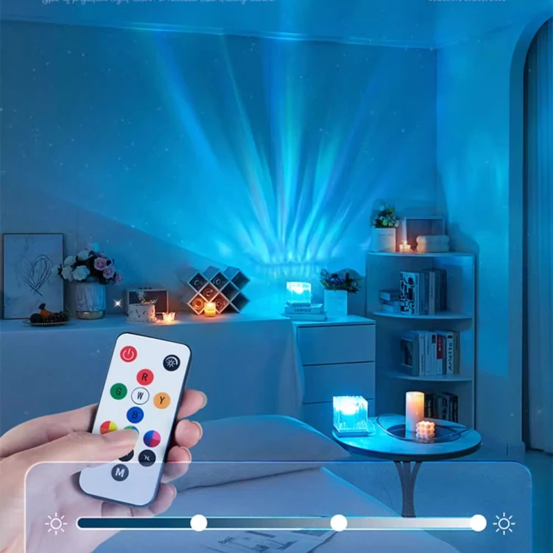 Aurora Crystal Lamp Water Ripple Projector Night Light Home Bedroom Aesthetic Decoration Atmosphere Holiday Gift Sunset Lights Night Light Star Projector Lamp Ocean Wave Projector Lamp Moon Projector Light