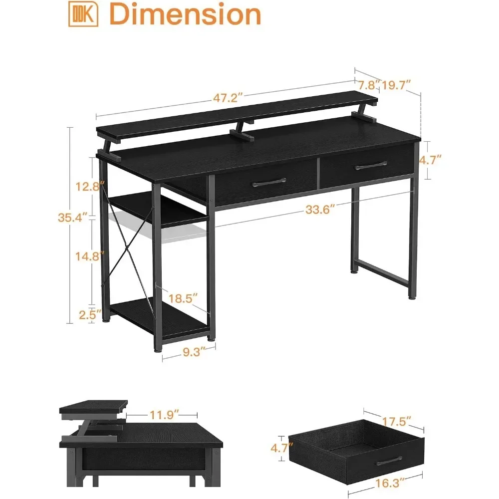 ODK Computer Desk with Keyboard Tray and Drawers, 48 inch Office