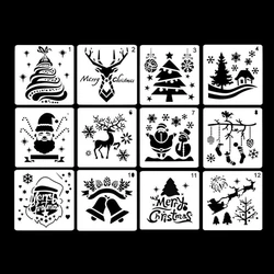 12 Pcs Plastic Painting Stencil,Christmas Themes Santa Claus Snowman Christmas Tree Snow Elk Jingle Bell Drawing Spraying