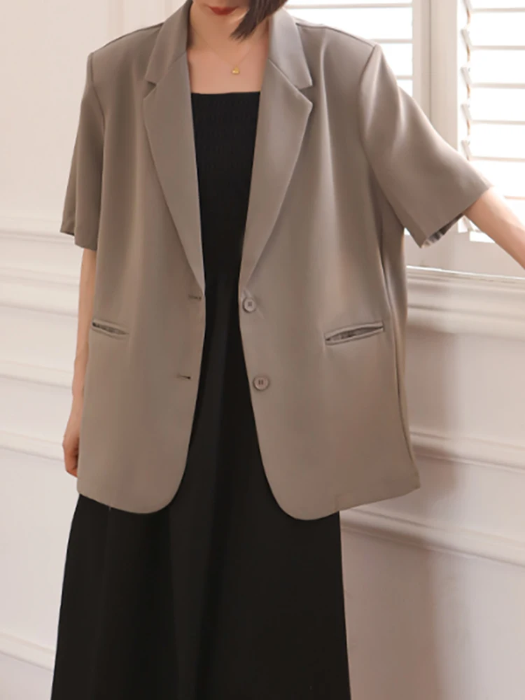 [LANMREM] Short Sleeve Blazers For Women Single Breasted Casual Loose Korean Style Female Jackets 2024 Summer New 26D9019