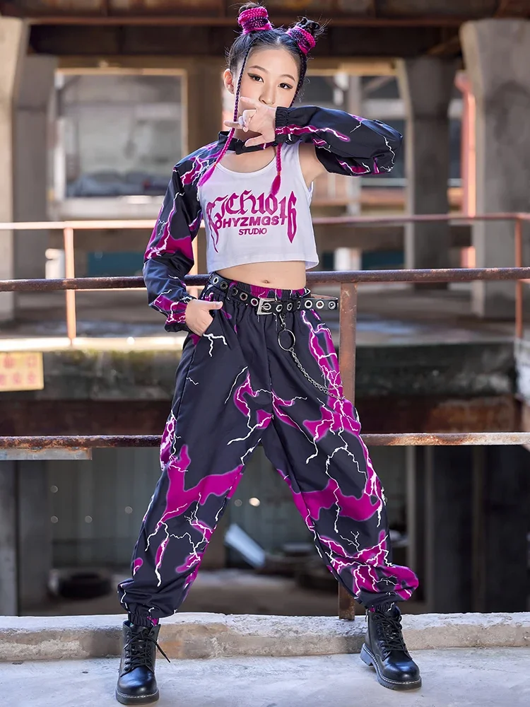 Hip Hop Clothes For Girls Kids Jazz Dance Costume Black Purple Modern Dance Performance K-pop Stage Outfit Runway Show Wear