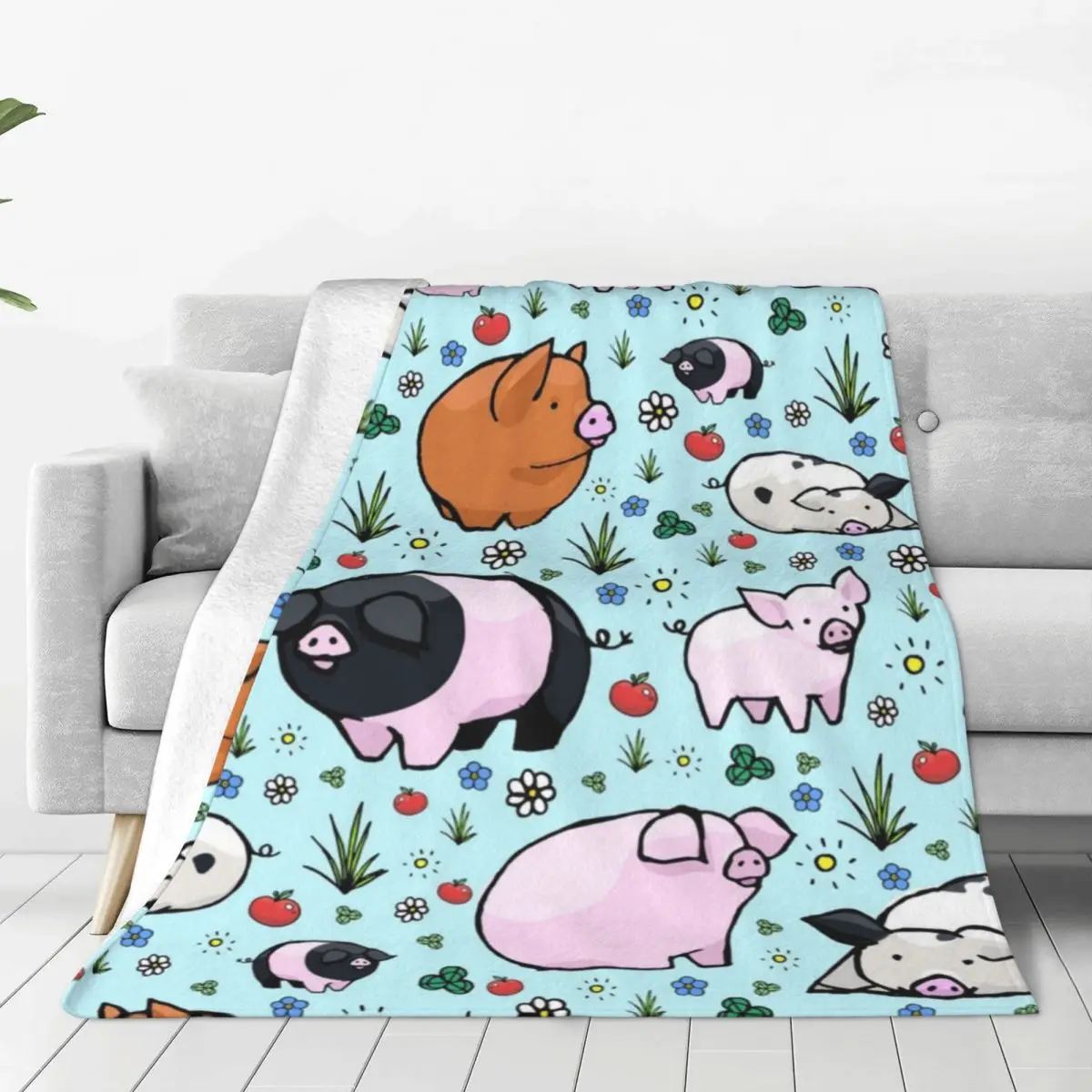 CutePigsColorfulBlanketFlannelPrintanimalnaturefunnyBreathable