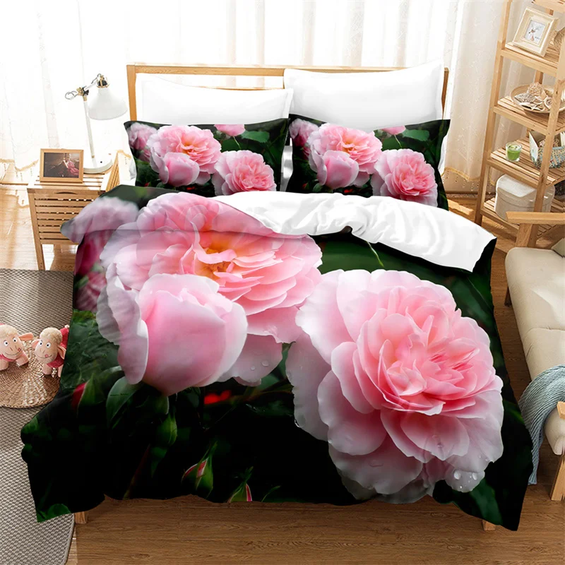 

Pink Peony Bedding Bedroom Flower Queen Duvet Cover Girl Bedding Set King Size Bed Cover Set High-grade Comforter Bedding Sets