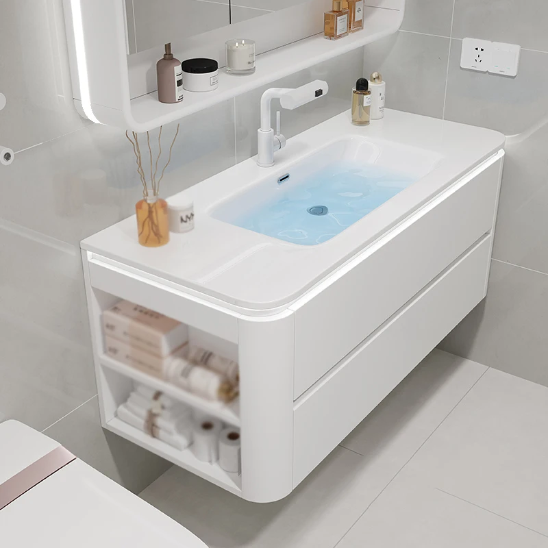 Bathroom Cabinet With Mirror Sink Vanity Plywood Slab Basin Floor-standing For Countertop High Quality Bathroom Cabinet