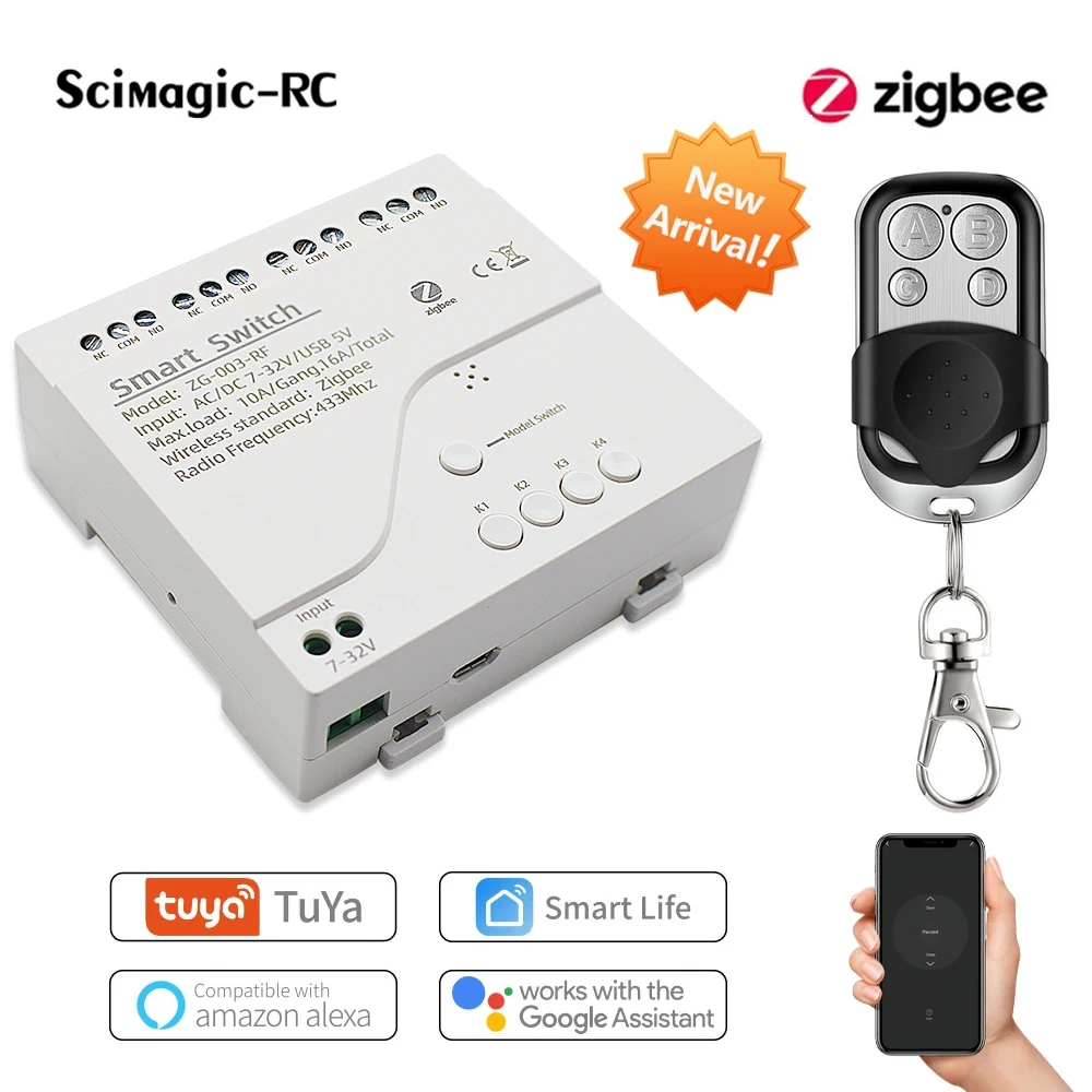 Zigbee 3.0 1ch 2ch Wifi Relay Module DC 12V 24V 7V-32V RF Smart Switch Work with Tuya Smart Life APP Self-locking Inching Mode 