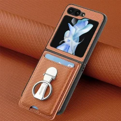 Luxury Ring Stand Leather Wallet Phone Case with Card Slot and Shockproof Design - Galaxy Z Flip 7 FE (Brown)