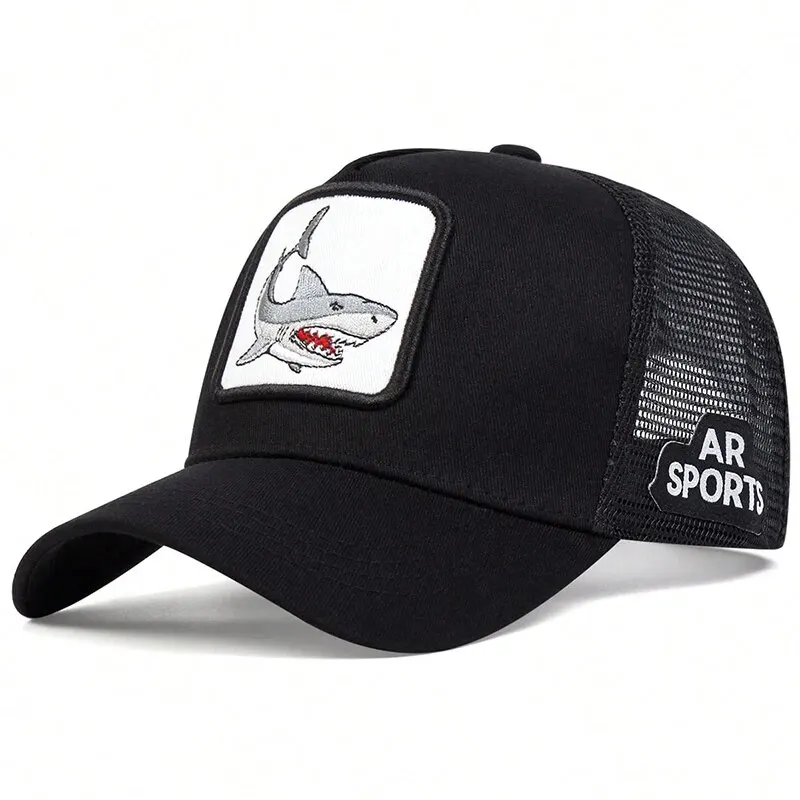 Baseball Caps Unisex Shark Patch Embroidery Baseball Net Caps Spring Summer Outdoor Adjustable Casual Sunscreen Hat