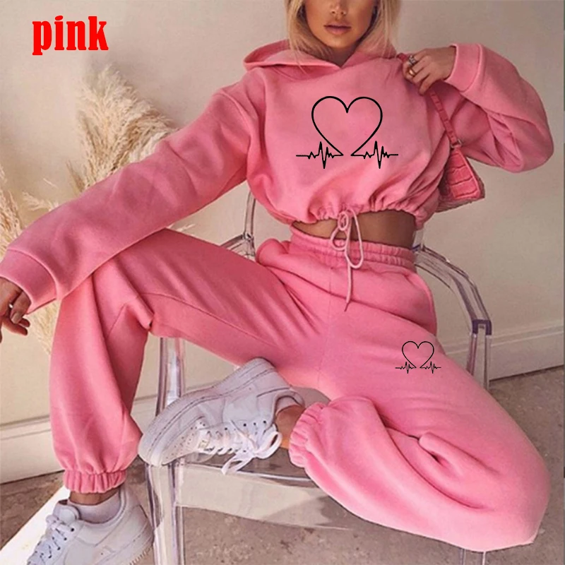 Fashion Women Track Suits Sports Wear Jogging Suits Ladies Hooded Tracksuit Set Clothes Hoodies+Sweatpants Sweat Suits