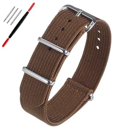 Nylon Ribbed Military - Style Watch Strap - Sporty and Casual Replacement Wristband - 22mm (Brown)