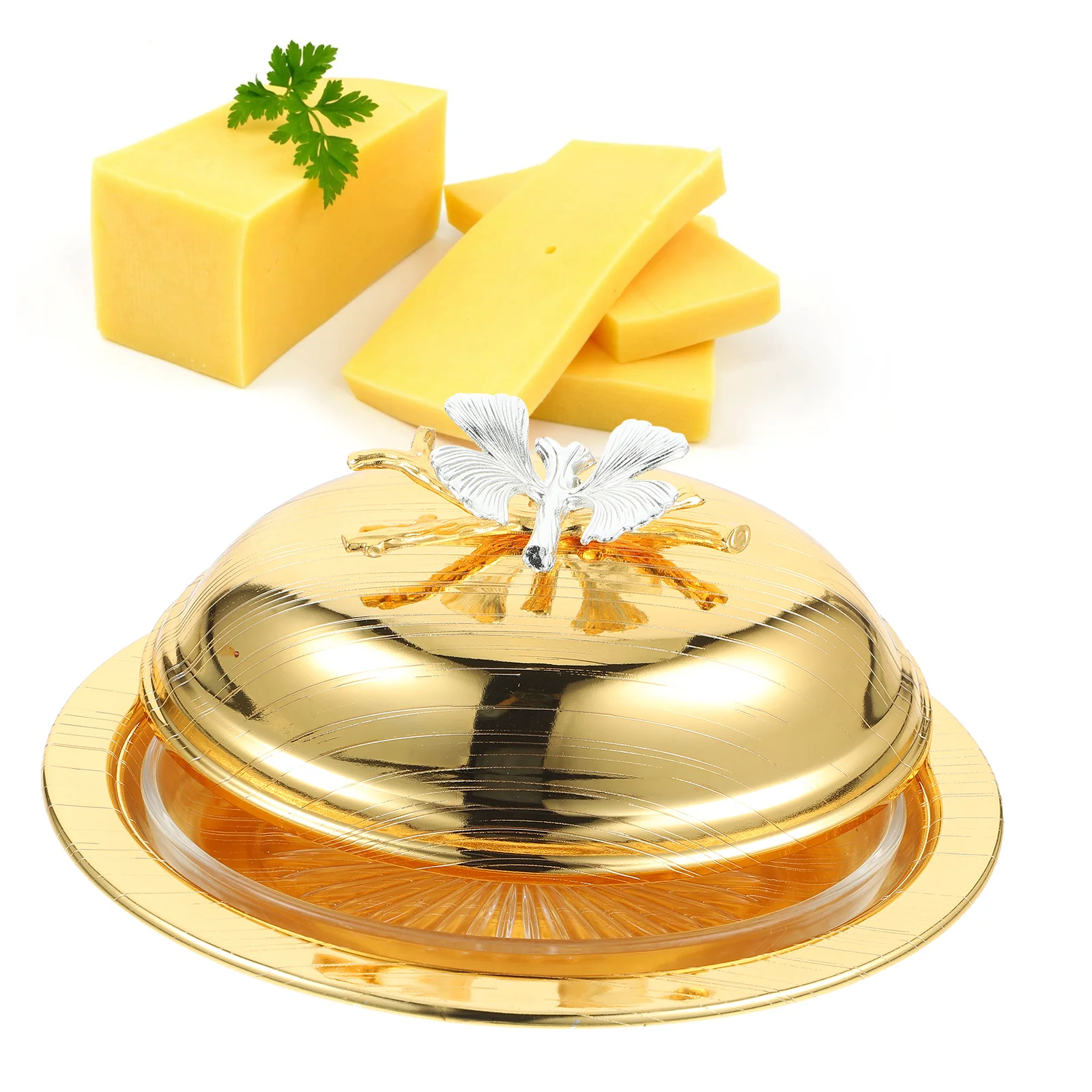 

Butter Dish Iron Trays Refrigerator Kitchen Holder Plate with Lid Round Exquisite