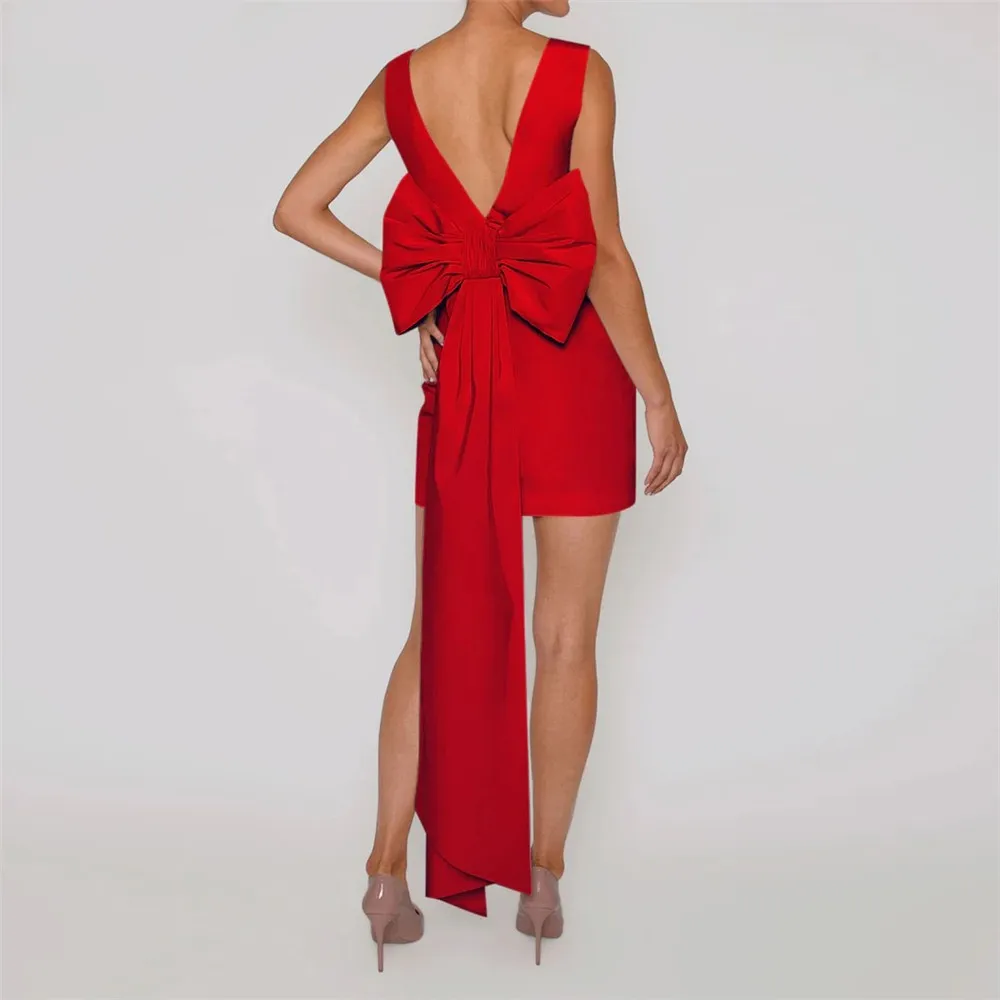 

Short Red Prom Dress With Big Bow Backless Above Knee Women Cocktail Evening Party Gowns Robe De Soiree Customed 2024