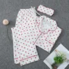 Women'S Pajama Set Long Sleeve Button Pajamas Two Piece Set Striped Sleepwear Casual Set With Eye Sexy Nightwear Women 5