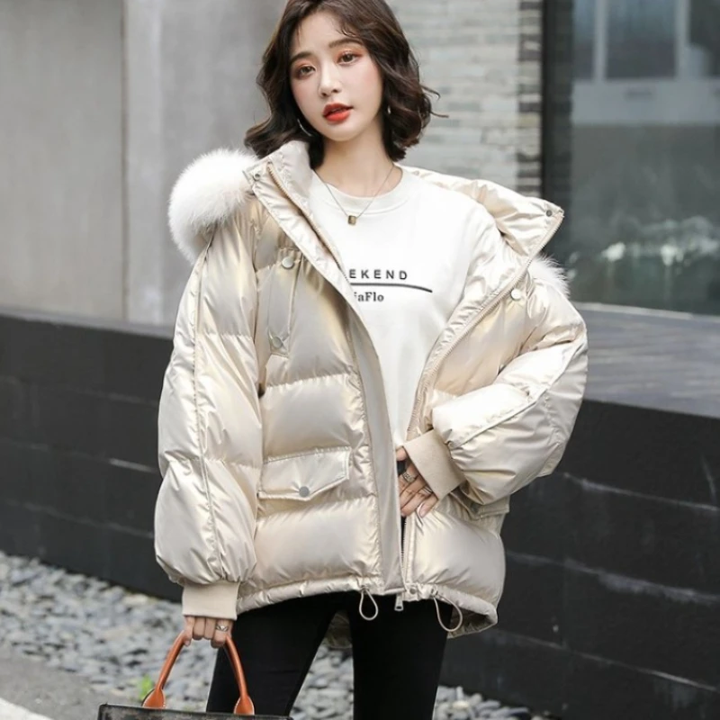2023 New Women Down Cotton Coat Winter Jacket Female Short-Length Bright Face Free Wash Parkas Thicken Outwear Hooded Overcoat