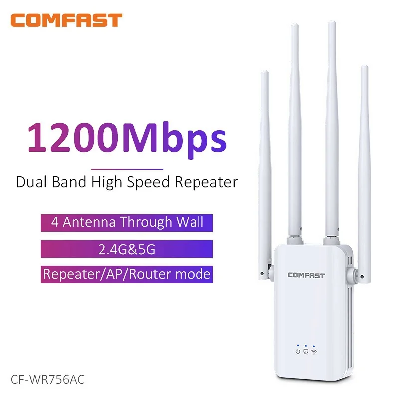 CF-WR756AC 1200Mbps WiFi Repeater 2.4G&5G Gigabit Wireless Extender with 4 External Antennas Home WiFi Range Amplifier Router/AP