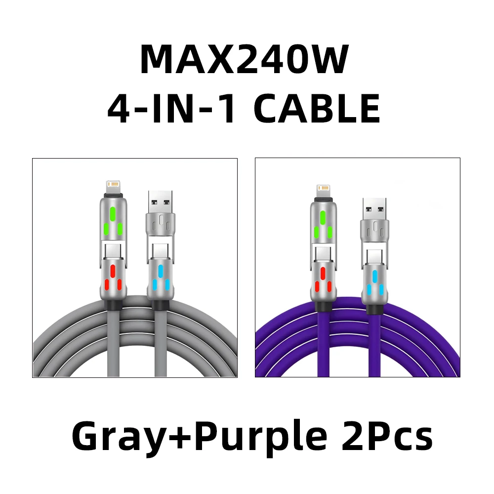 4-IN-1 240W USB-C to USB-C Fast Charging Cable Set - 1M Data Cord, 2-Pack