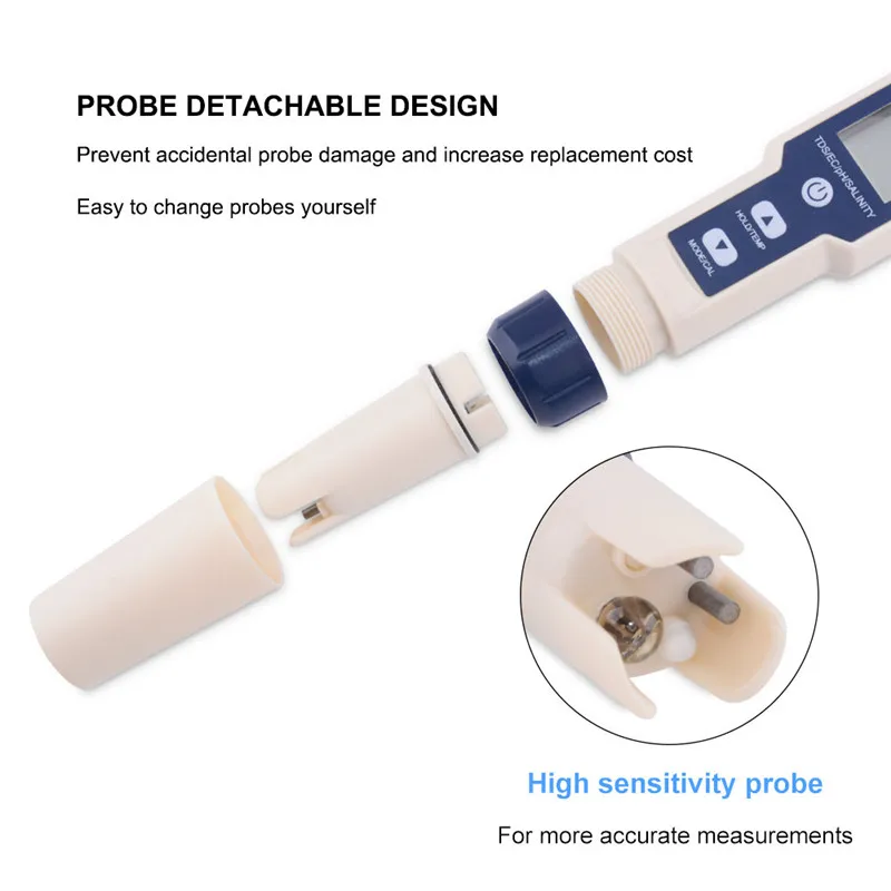 5 in 1 Water Quality Tester Digital TDS/EC/PH/Salinity/Temperature Meter for Pools Aquariums Water Quality Detector 5