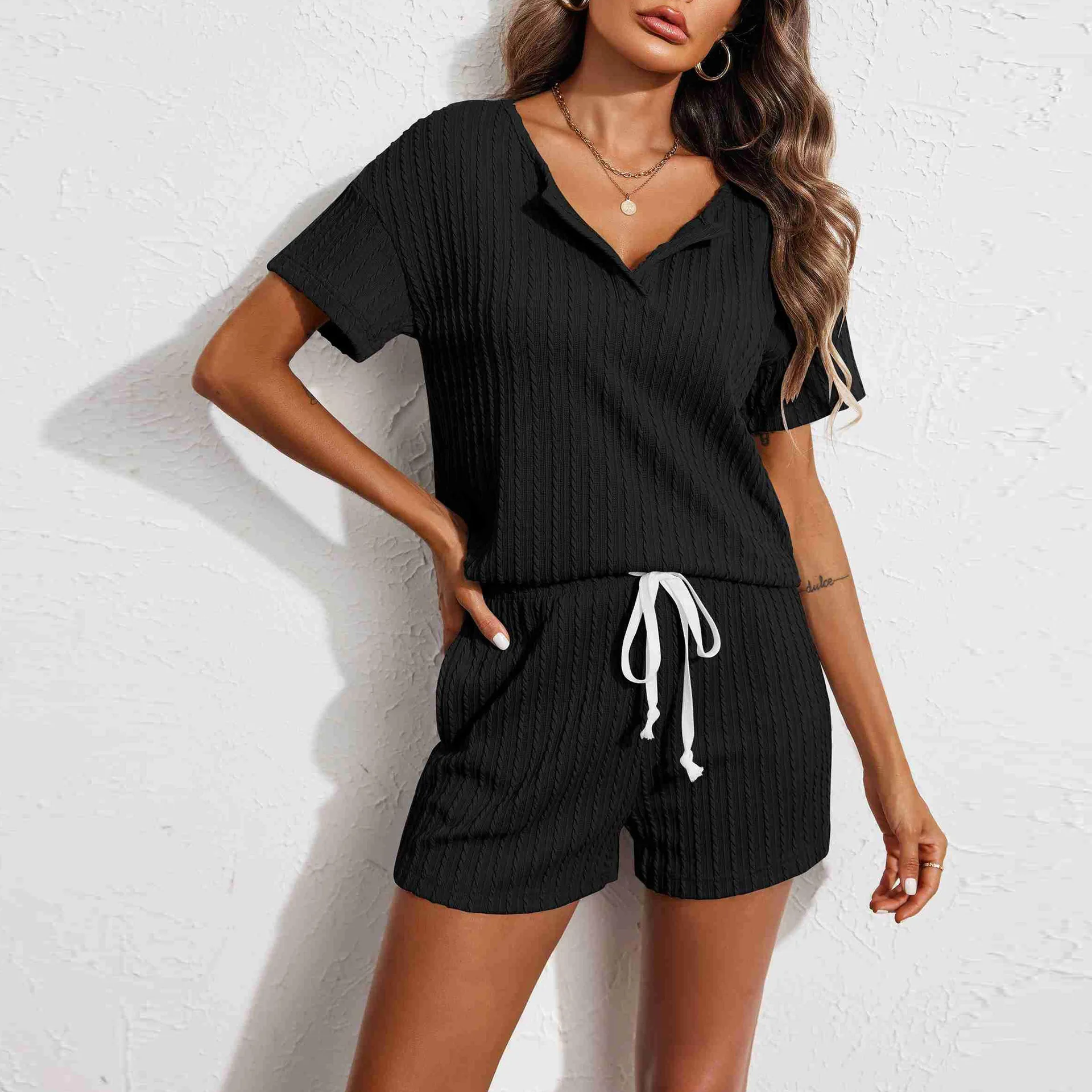 Neue Sommer frauen Pyjamas Set Kurzarm Shorts Nachtwäsche Anzug Damen Hause Kleidung 2025, Ensemble Femmes Nachtwäsche Pijama – Detail 4