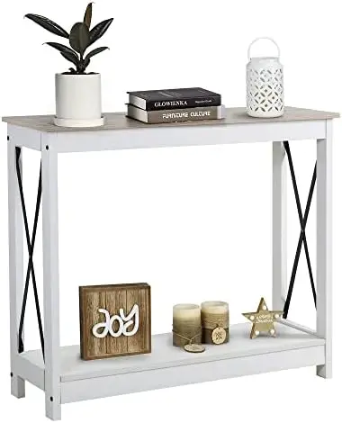 

Console Sofa Table, Rustic 2 Tier X-Design Industrial Hallway/Entryway Table, Accent Side Tables with Storage Shelf for Living R