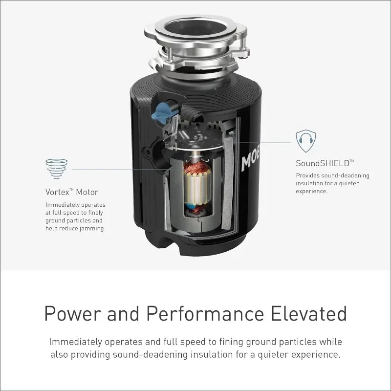 Moen GXP33C Lite Series PRO 1/3 HP Compact Continuous Feed Garbage Disposal for Kitchen Sink, Power Cord Included 6