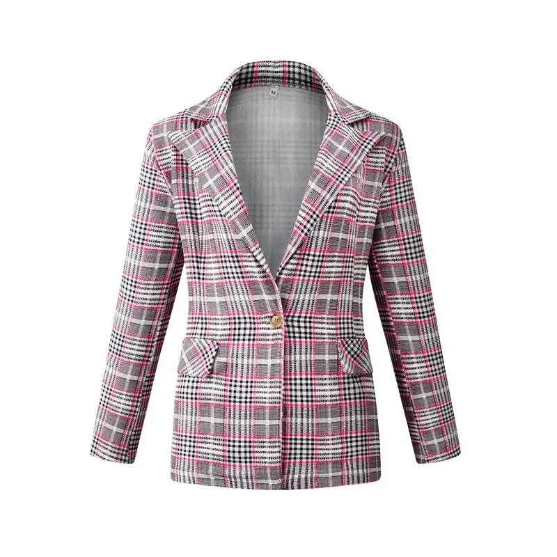 Plaid Blazer Office Lady Lapel Single Button Casual Commute Blazers Autumn Winter Slim Printed Suits Business Fashion Warm Coats