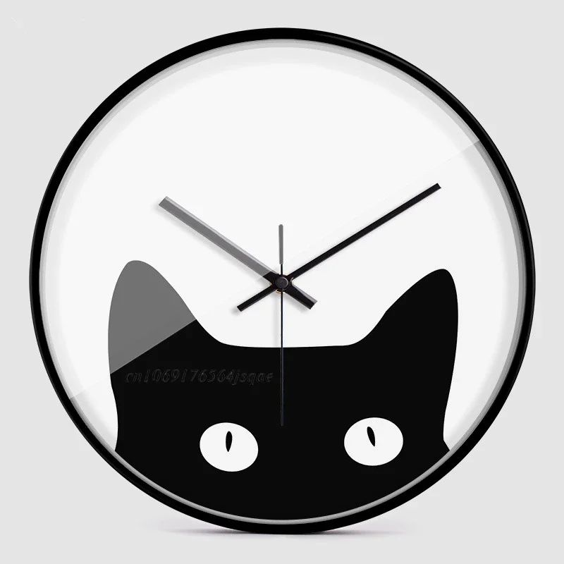 

12 Inch Cute Cat Creative Art Wall Clock Simple Modern Personalized European Style Wall Clock Narrow Bezel Silent Fashion Clocks