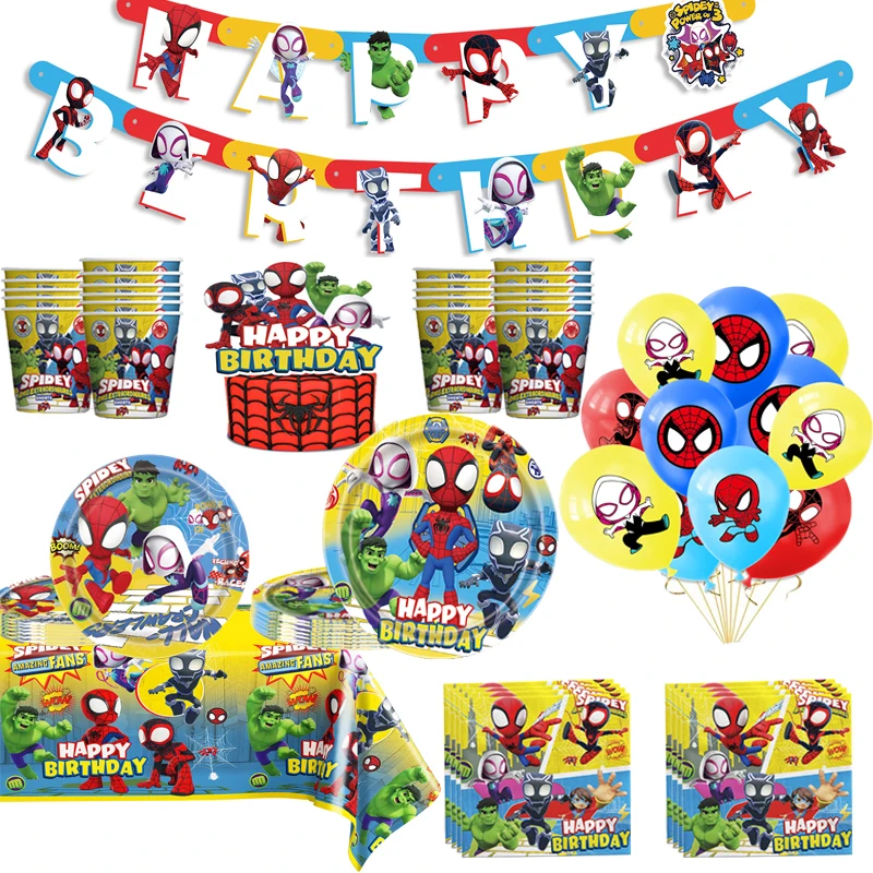 

Disney SpiderMan Theme Birthday Party Supplies Spidey And Friends favor Disposable Tableware Sticker for Kids Boy Birthday Decor