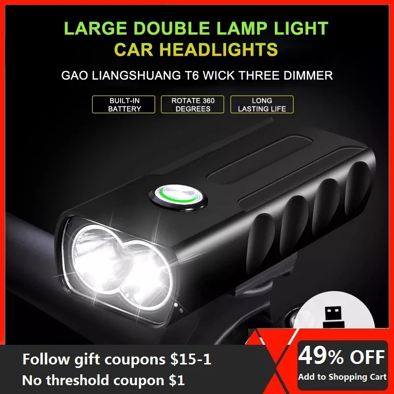 T6 Flashlight Night Bicycle Front Lights Mountain Road Cycling Lamp USB Rechargeable Headlight 1000 Lumens IPX5 Waterproof | Спорт и