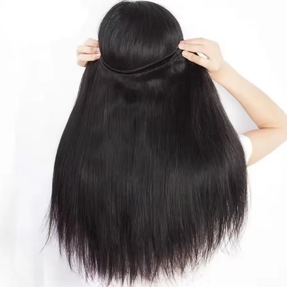 Extension di Capelli Umani Lisci, Ciocche di Capelli Vergini Brasiliani Neri Naturali per Donne, 20 22 24 Pollici - immagine 5