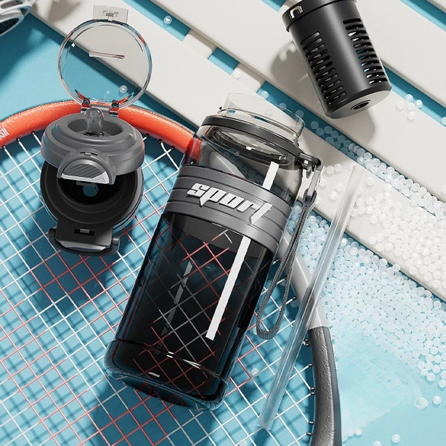 800ml Leakproof Tritan Dual-Mouth Bottle BPA-Free Sports Water Cup with Straw Tea Strainer & Carry Strap-Gym Hiking Essentials 3