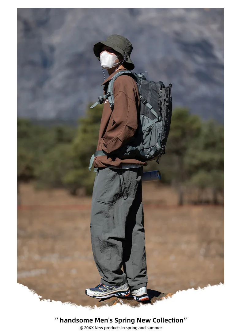 Mountain outdoor straight leg casual pants loose buckle waistband design functional style pants men clothing joggers