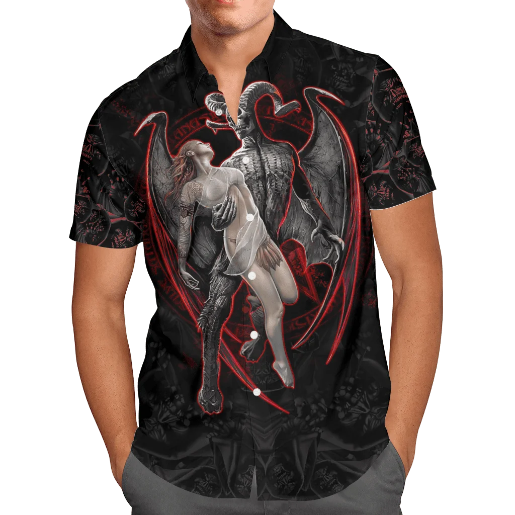 

Summer short-sleeved shirt New Skull Demon 3D print Hawaiian shirt Fashion men's casual Harajuku beach shirt