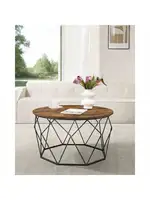 VASAGLE Round Coffee Table for Living Room, Cage Cocktail Table with Steel Frame, 31.5 Inches Dia., Industrial Style 2