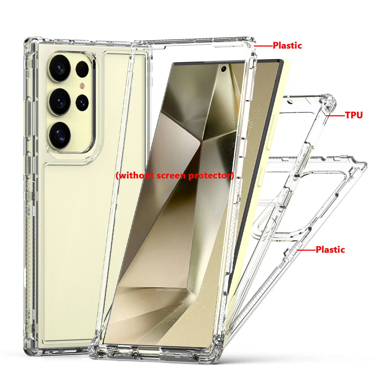 Versatile 3-in-1 Shockproof Armor Phone Case with Transparent Acrylic Back