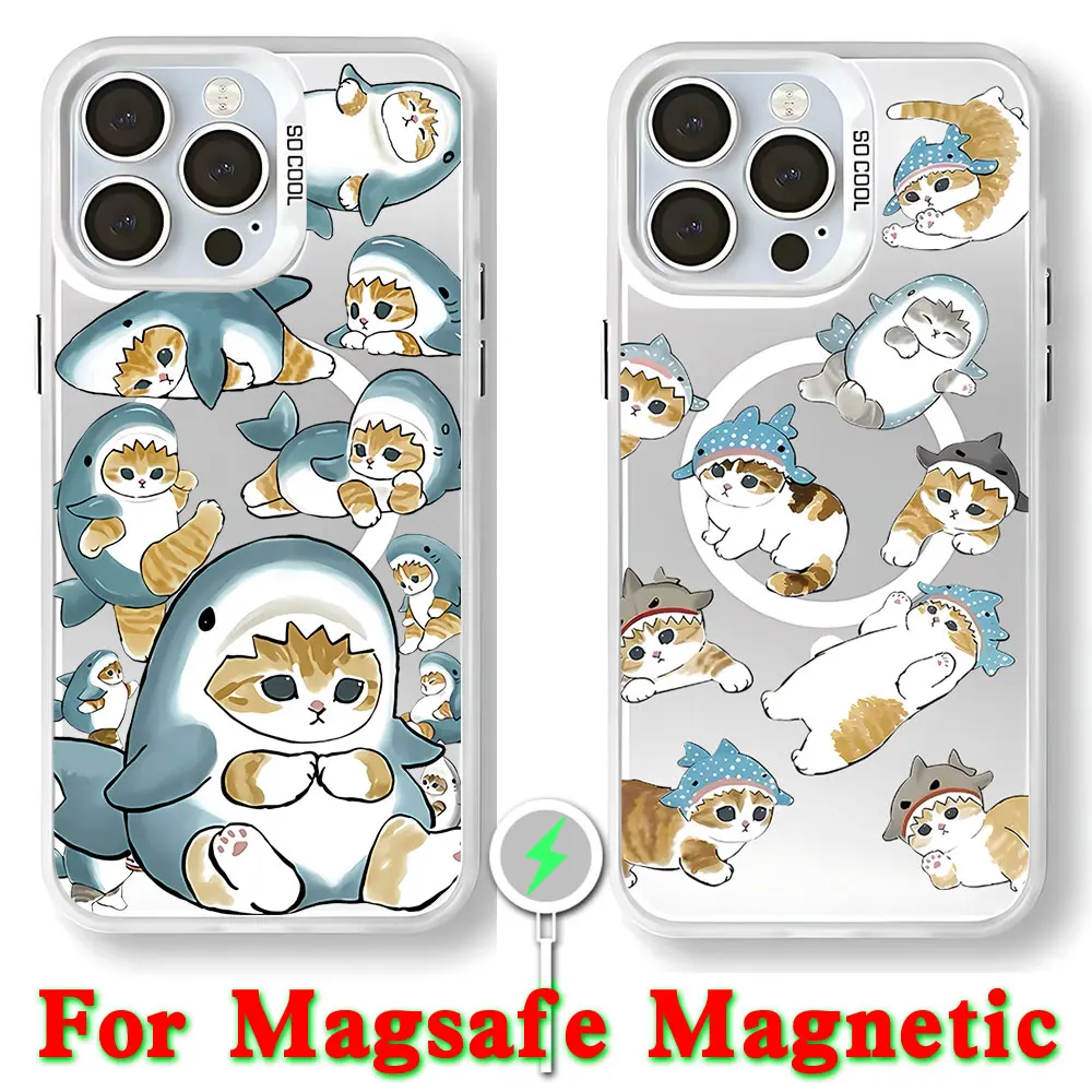 Charming M-Mofusands Cat Magsafe-Inspired Magnetic Phone Case with Soft Silver Plated Finish